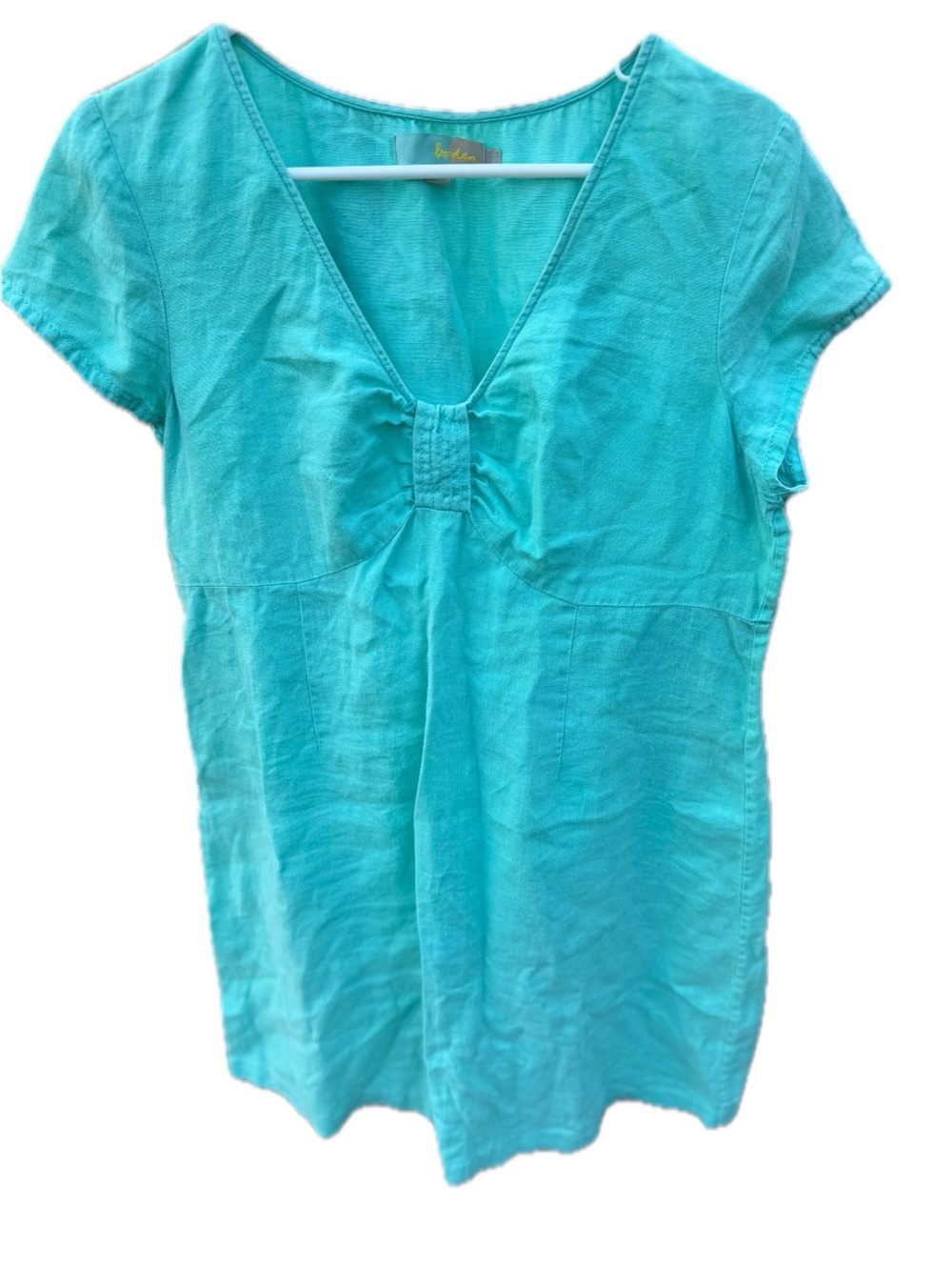 Boden Women's Turquoise V-Neck Linen Dress